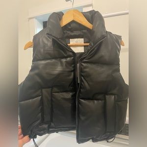 Hollister Vegan Leather Mini Puffer Vest in black